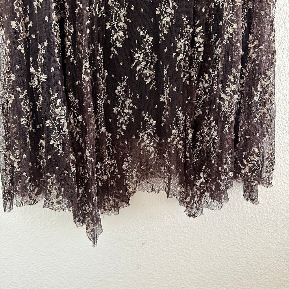 Y2K Surrealist MeshFloral Stretch Maxi Skirt Brown Size 4 - Picture 2 of 5